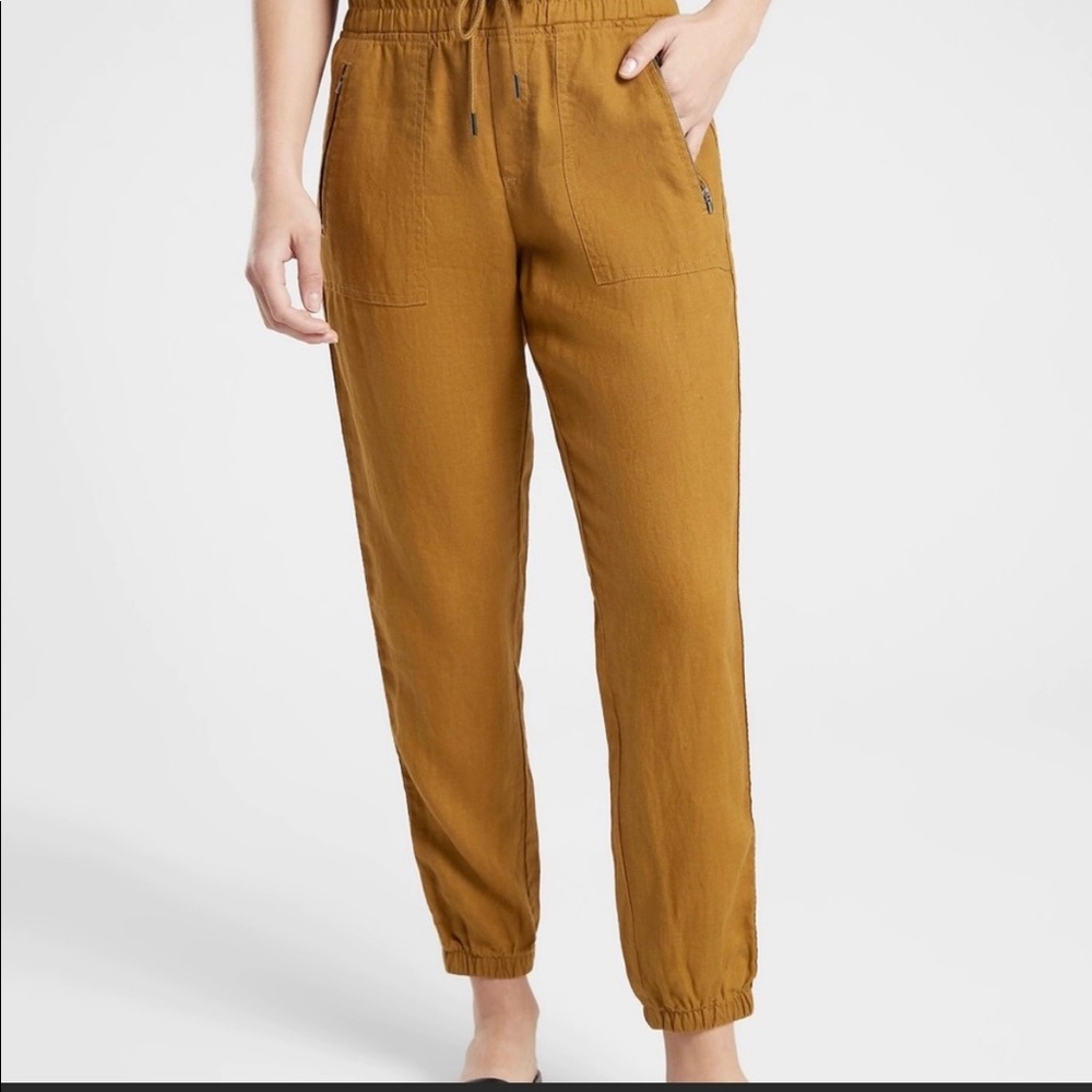 Athleta Cabo Linen Jogger Mustard Toasted Ochre Size 2 LIKE NEW